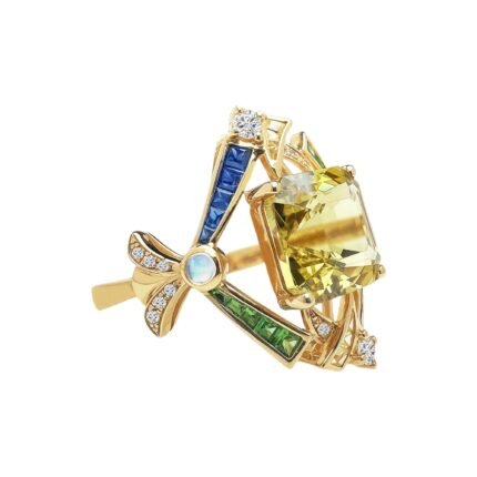 Original Design Natural Untreated Beryl, Tsavorite & Sapphire 18K Gold Diamond Ring