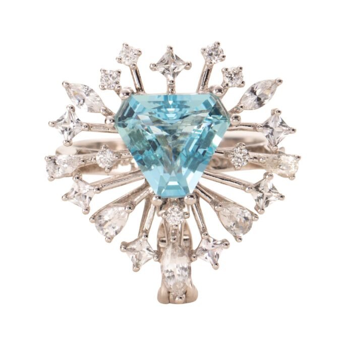 Natural Untreated Santa Maria Aquamarine 18K Gold Diamond Ring/Pendant