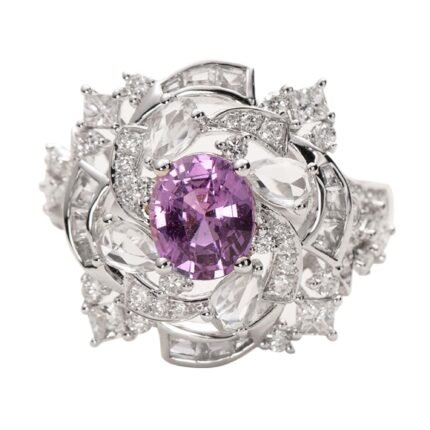 Original Design Interstellar Natural Untreated Purple Sapphire 18K Gold Diamond Ring