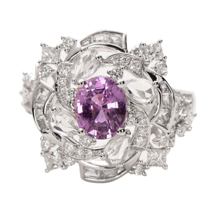 Original Design Interstellar Natural Untreated Purple Sapphire 18K Gold Diamond Ring