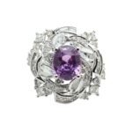 Original Design Interstellar Natural Untreated Purple Sapphire 18K Gold Diamond Ring