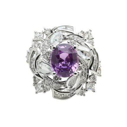 Original Design Interstellar Natural Untreated Purple Sapphire 18K Gold Diamond Ring