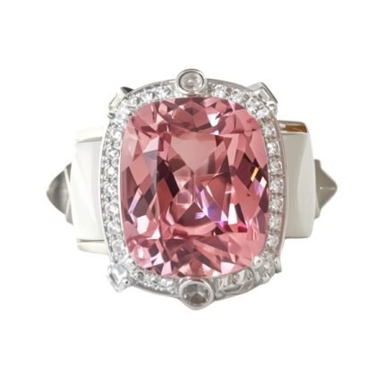 Original Lab-Grown Padparadscha Sapphire 18K Gold Lab-Grown Diamond Ring