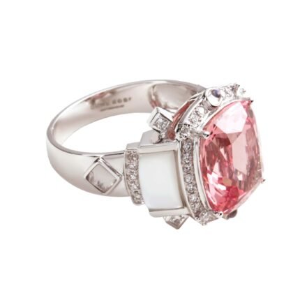 Original Lab-Grown Padparadscha Sapphire 18K Gold Lab-Grown Diamond Ring