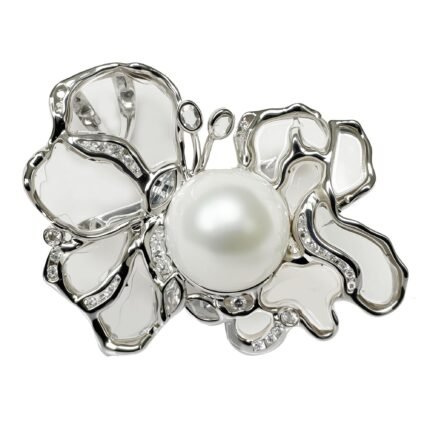 Original Design Pearl Coast Australian South Sea Venus Pearl 18K White Gold Crystal Pendant/Brooch
