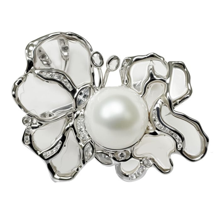 Original Design Pearl Coast Australian South Sea Venus Pearl 18K White Gold Crystal Pendant/Brooch