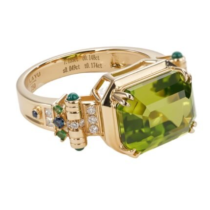 Imperial Twilight Original Design Natural Peridot 18K Gold Diamond & Malachite Ring
