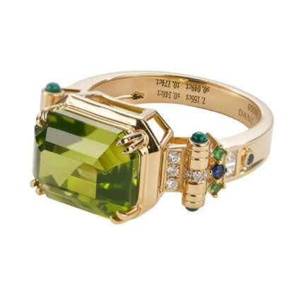 Imperial Twilight Original Design Natural Peridot 18K Gold Diamond & Malachite Ring
