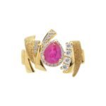 Original Design Natural Untreated Vietnamese Ruby 18K Gold Diamond Ring