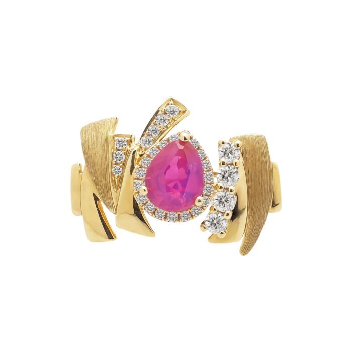 Original Design Natural Untreated Vietnamese Ruby 18K Gold Diamond Ring