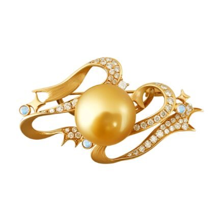 Original Breeze-Grace Natural South Sea Golden Pearl 18K Gold Diamond Brooch/Pendant