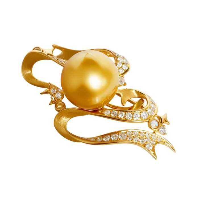 Original Breeze-Grace Natural South Sea Golden Pearl 18K Gold Diamond Brooch/Pendant
