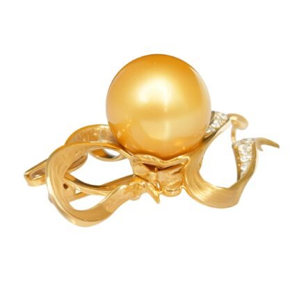 Original Breeze-Grace Natural South Sea Golden Pearl 18K Gold Diamond Brooch/Pendant