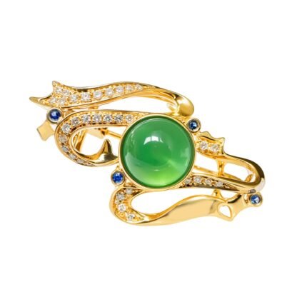 Original Design Breeze Grace Natural Burma Type A Jadeite 18K Gold Brooch/Pendant/Scarf Clasp