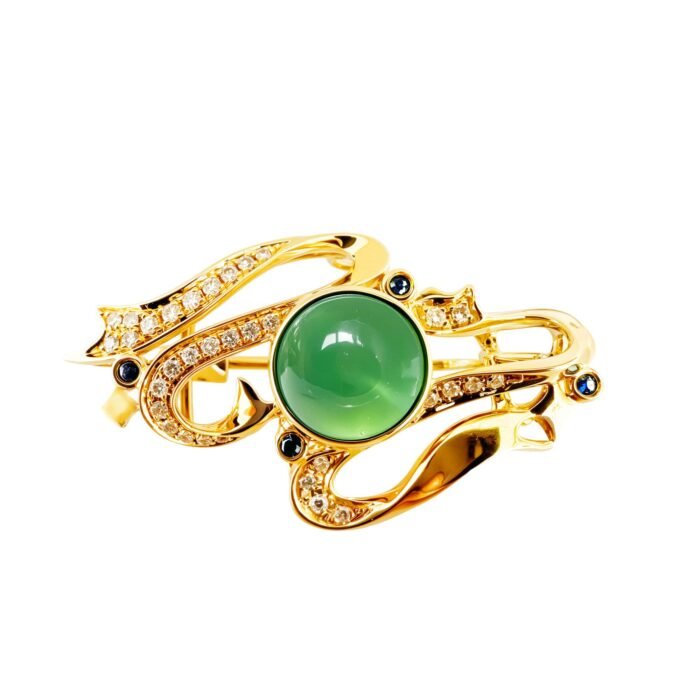 Original Design Breeze Grace Natural Burma Type A Jadeite 18K Gold Brooch/Pendant/Scarf Clasp