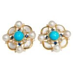Enchanted Original Natural Sleep Beauty Turquoise 18K Gold Diamond, Mother-of-Pearl & Pearl Earring