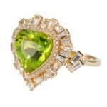 Chang'an Original Natural Peridot 18K Gold Diamond Ring/Pendant