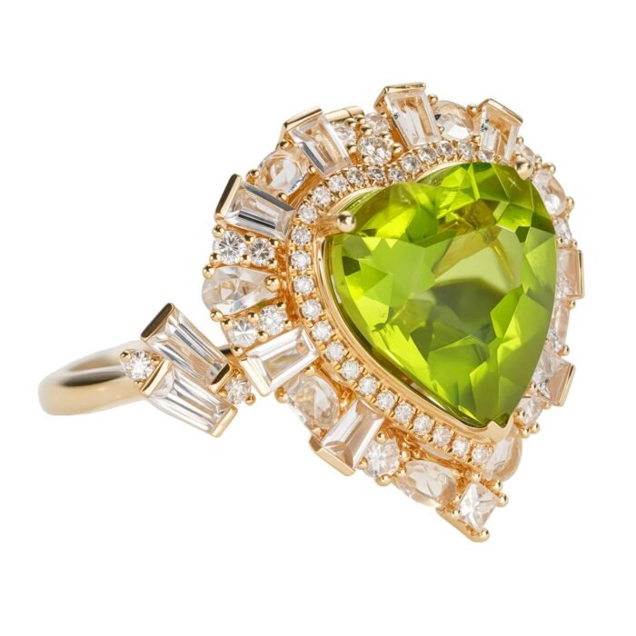 Chang'an Original Natural Peridot 18K Gold Diamond Ring/Pendant